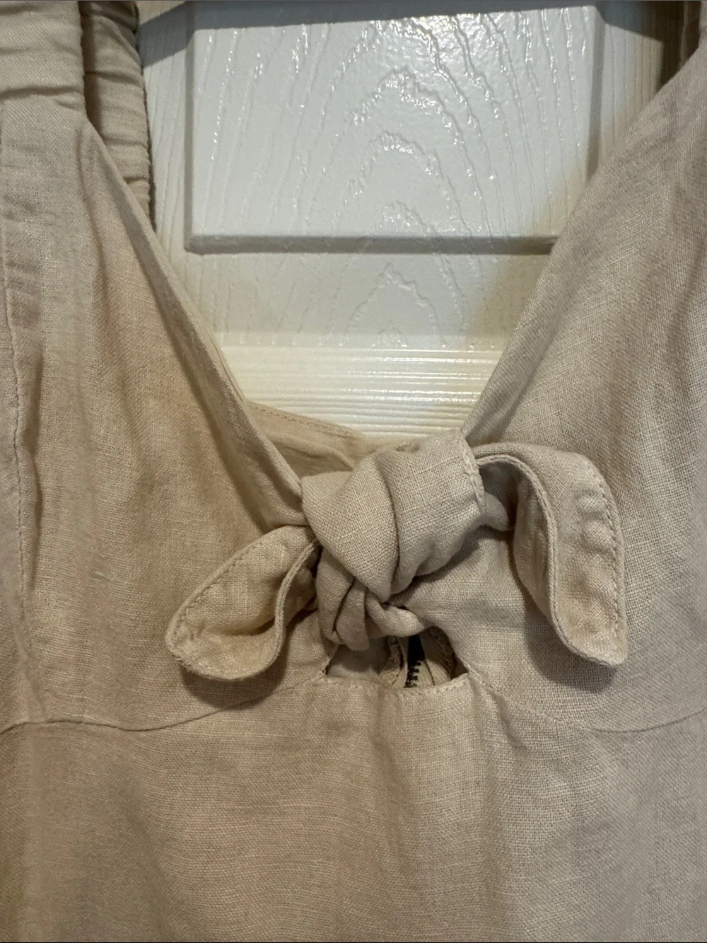 Zara Beige Tie-Front Linen-Blend Jumpsuit